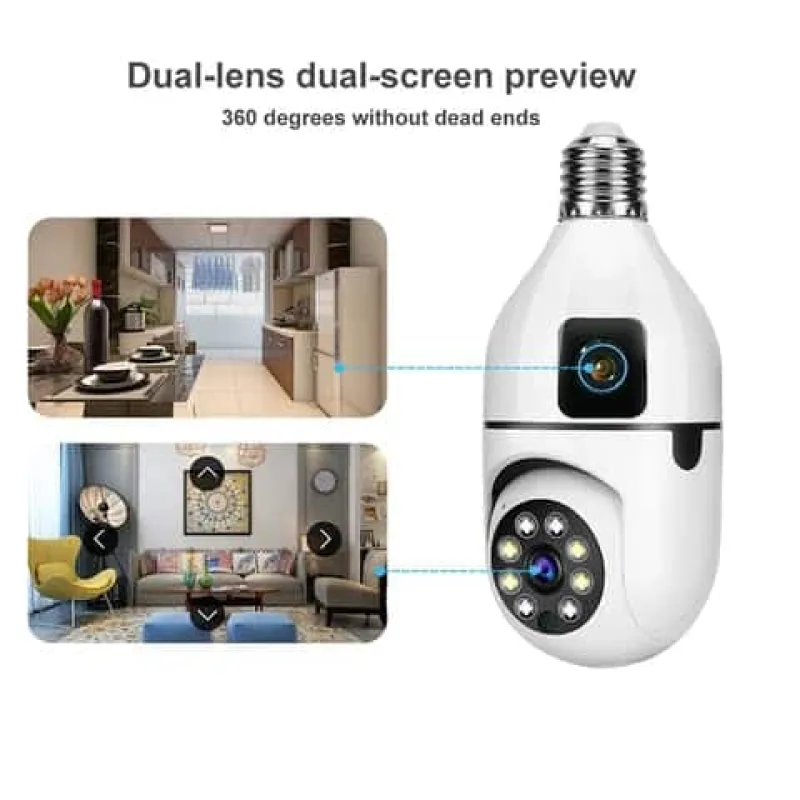 New model Wall Mounted V380 Dual Lens WiFi bulb ptz camera